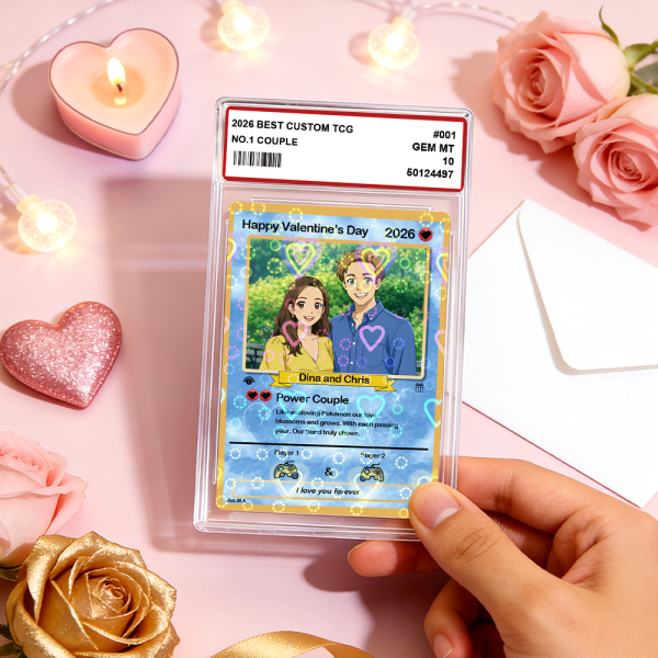 Personalized Valentine’s Day Power Couple Card, Custom Anniversary Card Couple Photo Anime Style, Best Valentine's Day Gift for Lover