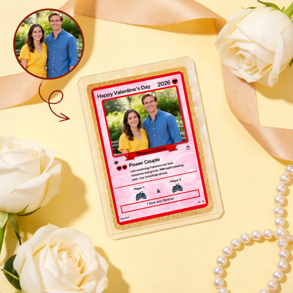 Personalized Valentine’s Day Power Couple Card, Custom Anniversary Card Couple Photo Anime Style, Best Valentine's Day Gift for Lover