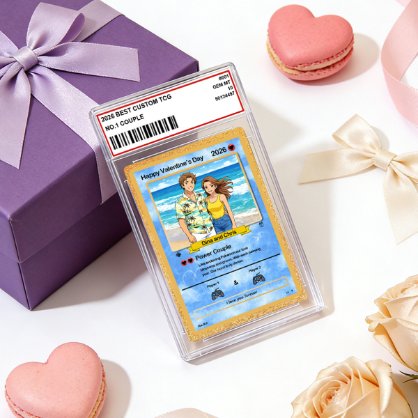 Personalized Valentine’s Day Power Couple Card, Custom Anniversary Card Couple Photo Anime Style, Best Valentine's Day Gift for Lover