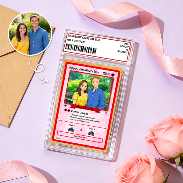 Personalized Valentine’s Day Power Couple Card, Custom Anniversary Card Couple Photo Anime Style, Best Valentine's Day Gift for Lover