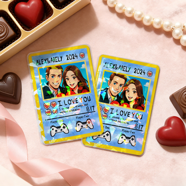 Personalized Valentine’s Day Power Couple Card, Custom Anniversary Card Couple Photo Anime Style, Best Valentine's Day Gift for Lover