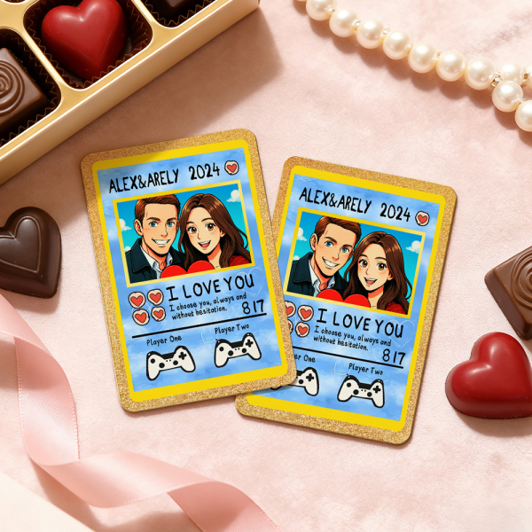 Personalized Valentine’s Day Power Couple Card, Custom Anniversary Card Couple Photo Anime Style, Best Valentine's Day Gift for Lover