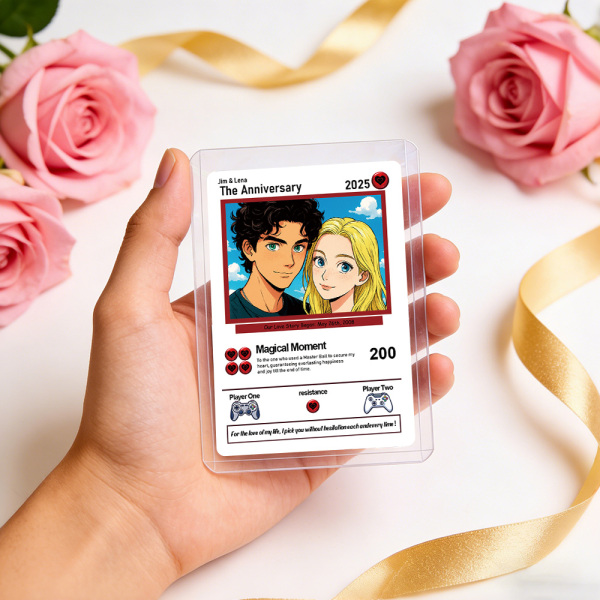 Personalized Valentine’s Day Power Couple Card, Custom Anniversary Card Couple Photo Anime Style, Best Valentine's Day Gift for Lover