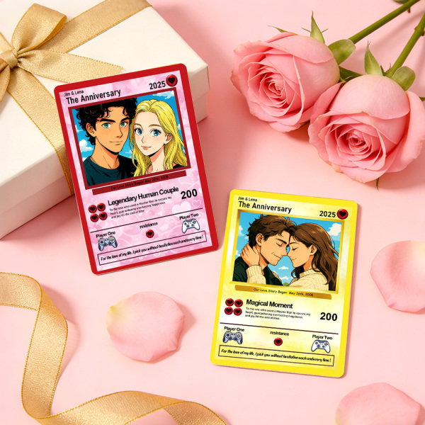 Personalized Valentine’s Day Power Couple Card, Custom Anniversary Card Couple Photo Anime Style, Best Valentine's Day Gift for Lover