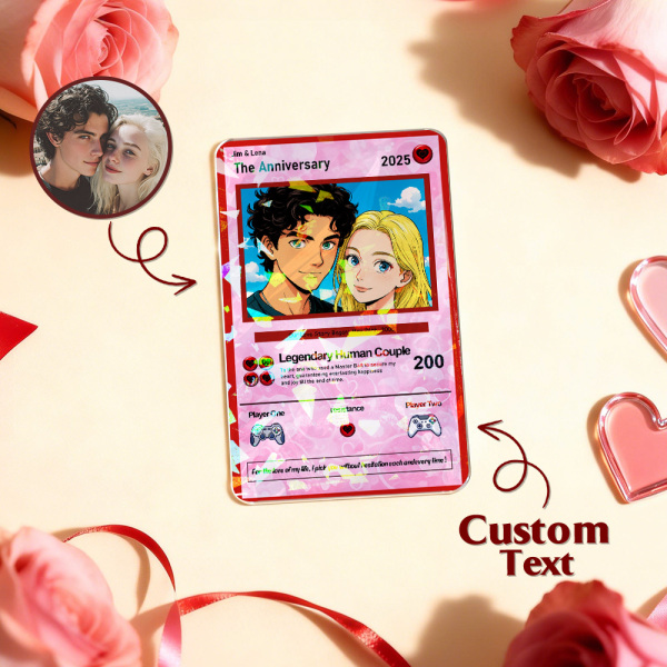 Personalized Valentine’s Day Power Couple Card, Custom Anniversary Card Couple Photo Anime Style, Best Valentine's Day Gift for Lover