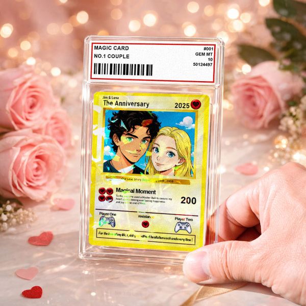 Personalized Valentine’s Day Power Couple Card, Custom Anniversary Card Couple Photo Anime Style, Best Valentine's Day Gift for Lover