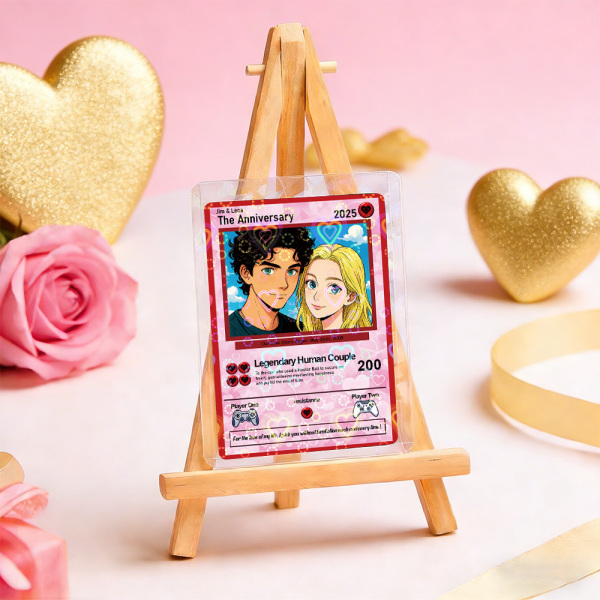 Personalized Valentine’s Day Power Couple Card, Custom Anniversary Card Couple Photo Anime Style, Best Valentine's Day Gift for Lover