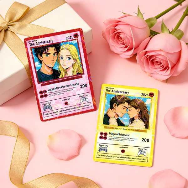 Personalized Valentine’s Day Power Couple Card, Custom Anniversary Card Couple Photo Anime Style, Best Valentine's Day Gift for Lover