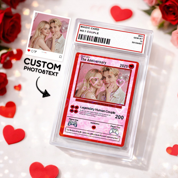 Personalized Valentine’s Day Power Couple Card, Custom Anniversary Card Couple Photo Anime Style, Best Valentine's Day Gift for Lover