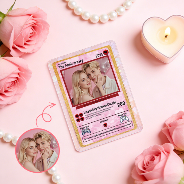 Personalized Valentine’s Day Power Couple Card, Custom Anniversary Card Couple Photo Anime Style, Best Valentine's Day Gift for Lover