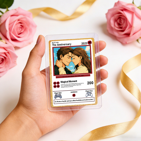 Personalized Valentine’s Day Power Couple Card, Custom Anniversary Card Couple Photo Anime Style, Best Valentine's Day Gift for Lover