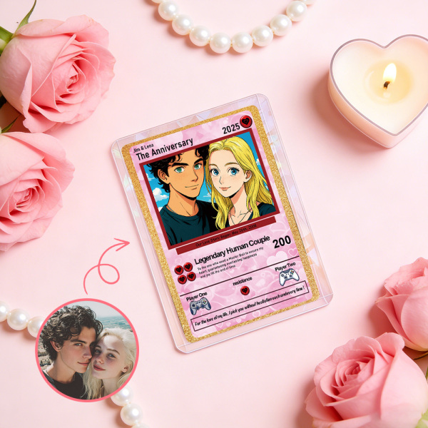 Personalized Valentine’s Day Power Couple Card, Custom Anniversary Card Couple Photo Anime Style, Best Valentine's Day Gift for Lover