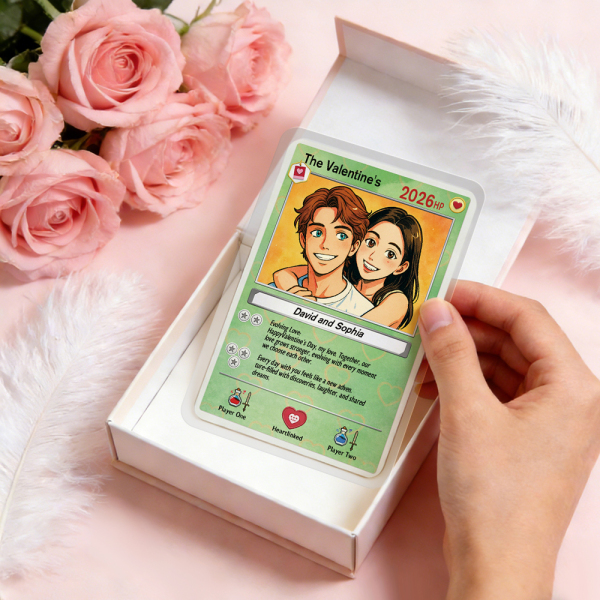 Personalized Valentine’s Day Power Couple Card, Custom Anniversary Card Couple Photo Anime Style, Best Valentine's Day Gift for Lover