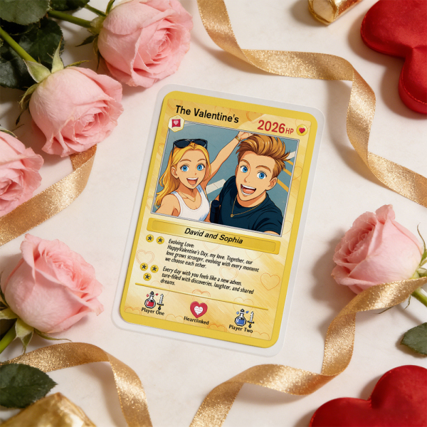 Personalized Valentine’s Day Power Couple Card, Custom Anniversary Card Couple Photo Anime Style, Best Valentine's Day Gift for Lover