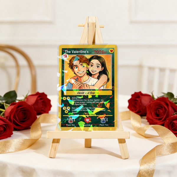 Personalized Valentine’s Day Power Couple Card, Custom Anniversary Card Couple Photo Anime Style, Best Valentine's Day Gift for Lover