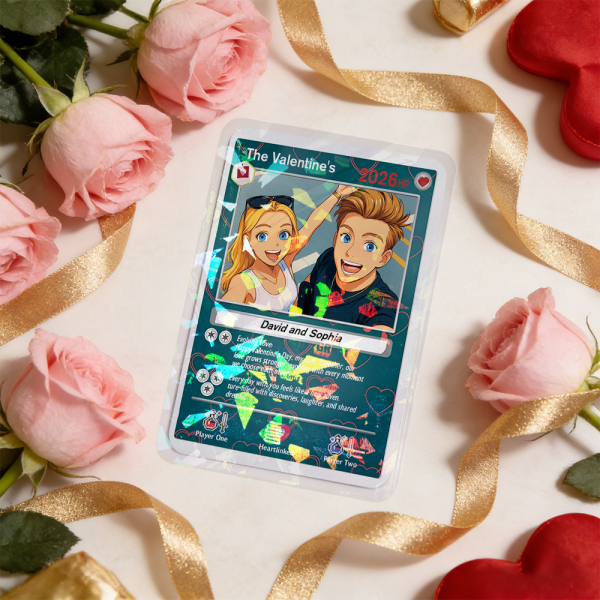 Personalized Valentine’s Day Power Couple Card, Custom Anniversary Card Couple Photo Anime Style, Best Valentine's Day Gift for Lover