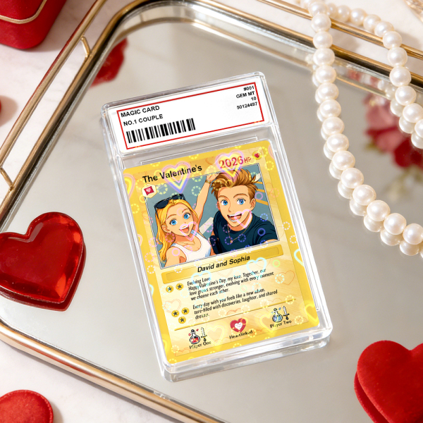 Personalized Valentine’s Day Power Couple Card, Custom Anniversary Card Couple Photo Anime Style, Best Valentine's Day Gift for Lover