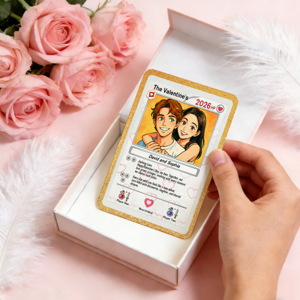Personalized Valentine’s Day Power Couple Card, Custom Anniversary Card Couple Photo Anime Style, Best Valentine's Day Gift for Lover