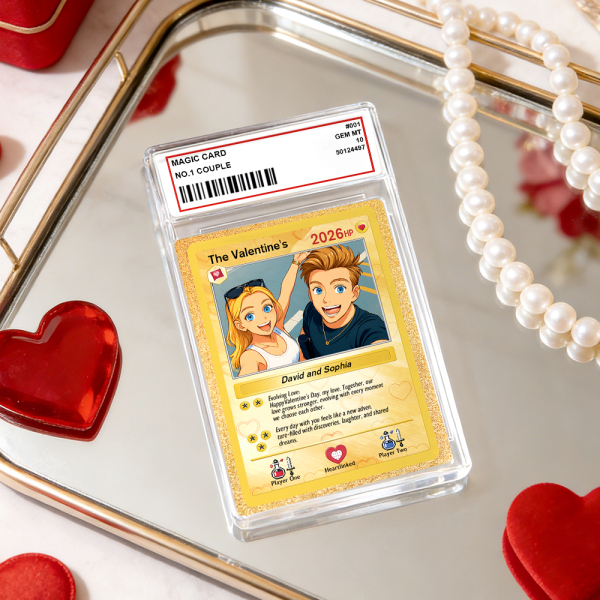 Personalized Valentine’s Day Power Couple Card, Custom Anniversary Card Couple Photo Anime Style, Best Valentine's Day Gift for Lover