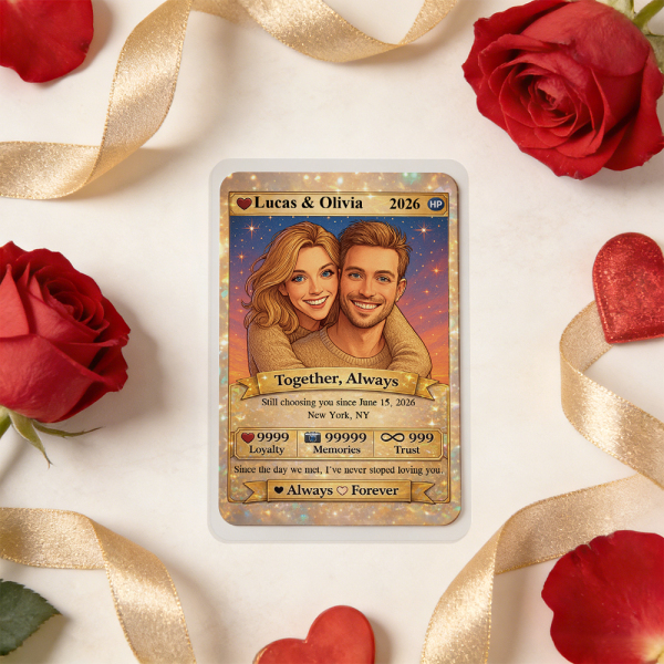 Personalized Valentine’s Day Power Couple Card, Custom Anniversary Card Couple Photo Anime Style, Best Valentine's Day Gift for Lover