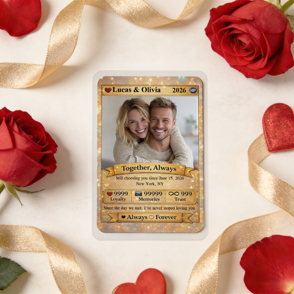 Personalized Valentine’s Day Power Couple Card, Custom Anniversary Card Couple Photo Anime Style, Best Valentine's Day Gift for Lover