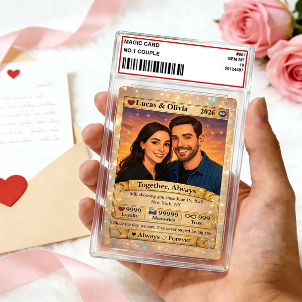 Personalized Valentine’s Day Power Couple Card, Custom Anniversary Card Couple Photo Anime Style, Best Valentine's Day Gift for Lover