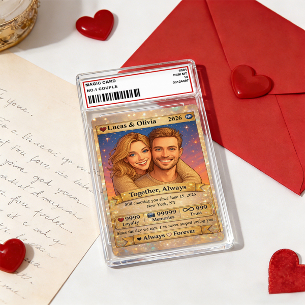 Personalized Valentine’s Day Power Couple Card, Custom Anniversary Card Couple Photo Anime Style, Best Valentine's Day Gift for Lover