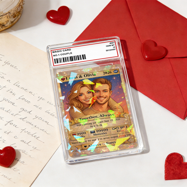 Personalized Valentine’s Day Power Couple Card, Custom Anniversary Card Couple Photo Anime Style, Best Valentine's Day Gift for Lover