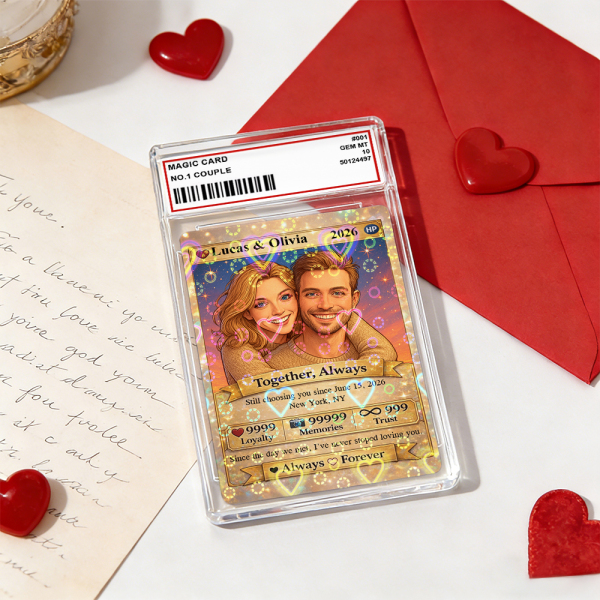 Personalized Valentine’s Day Power Couple Card, Custom Anniversary Card Couple Photo Anime Style, Best Valentine's Day Gift for Lover