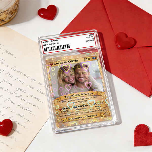 Personalized Valentine’s Day Power Couple Card, Custom Anniversary Card Couple Photo Anime Style, Best Valentine's Day Gift for Lover