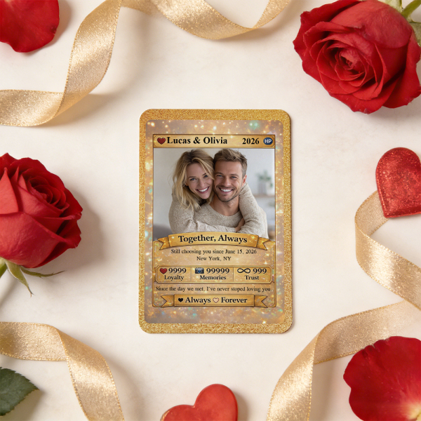 Personalized Valentine’s Day Power Couple Card, Custom Anniversary Card Couple Photo Anime Style, Best Valentine's Day Gift for Lover