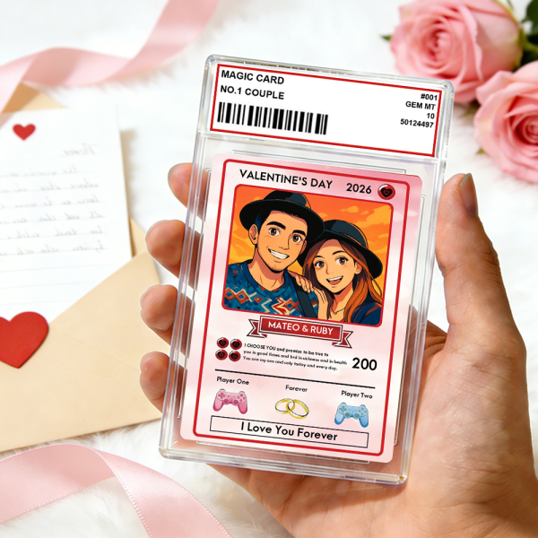 Personalized Valentine’s Day Power Couple Card, Custom Anniversary Card Couple Photo Anime Style, Best Valentine's Day Gift for Lover