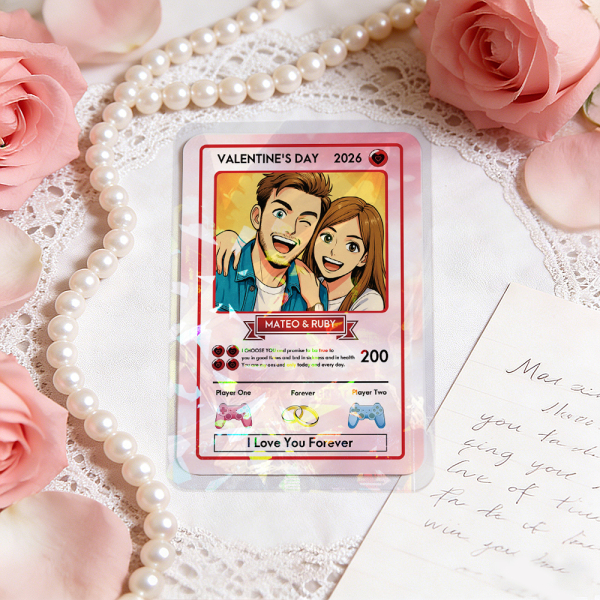 Personalized Valentine’s Day Power Couple Card, Custom Anniversary Card Couple Photo Anime Style, Best Valentine's Day Gift for Lover