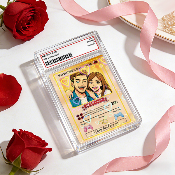 Personalized Valentine’s Day Power Couple Card, Custom Anniversary Card Couple Photo Anime Style, Best Valentine's Day Gift for Lover