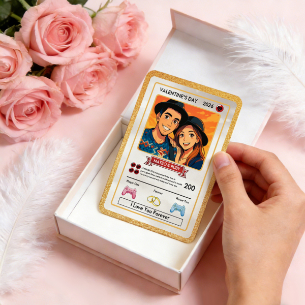 Personalized Valentine’s Day Power Couple Card, Custom Anniversary Card Couple Photo Anime Style, Best Valentine's Day Gift for Lover