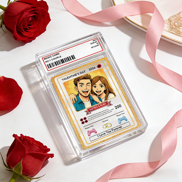 Personalized Valentine’s Day Power Couple Card, Custom Anniversary Card Couple Photo Anime Style, Best Valentine's Day Gift for Lover