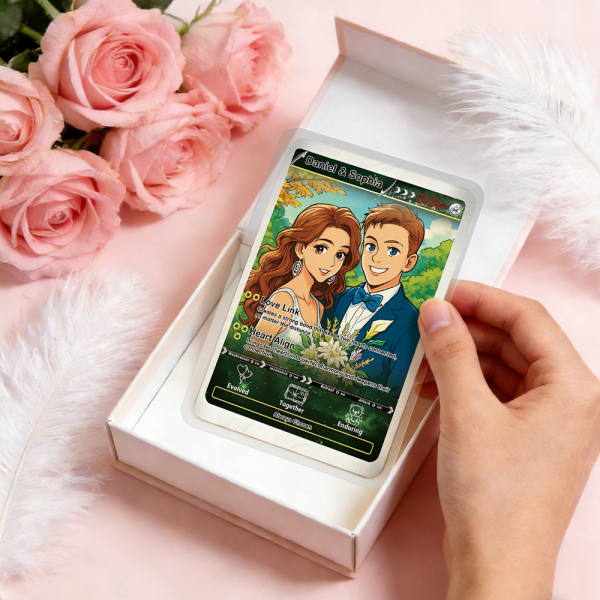 Personalized Valentine’s Day Power Couple Card, Custom Anniversary Card Couple Photo Anime Style, Best Valentine's Day Gift for Lover