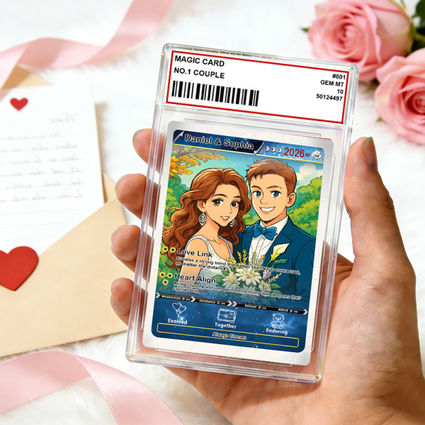Personalized Valentine’s Day Power Couple Card, Custom Anniversary Card Couple Photo Anime Style, Best Valentine's Day Gift for Lover