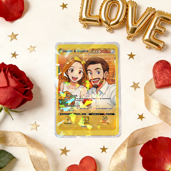 Personalized Valentine’s Day Power Couple Card, Custom Anniversary Card Couple Photo Anime Style, Best Valentine's Day Gift for Lover