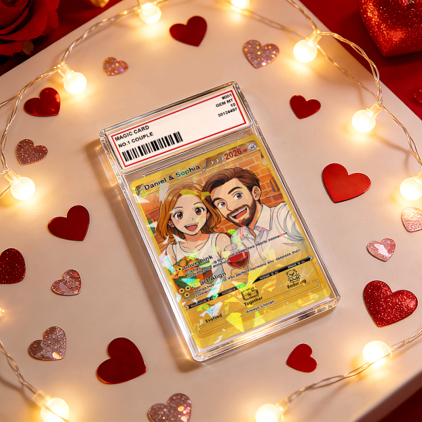 Personalized Valentine’s Day Power Couple Card, Custom Anniversary Card Couple Photo Anime Style, Best Valentine's Day Gift for Lover