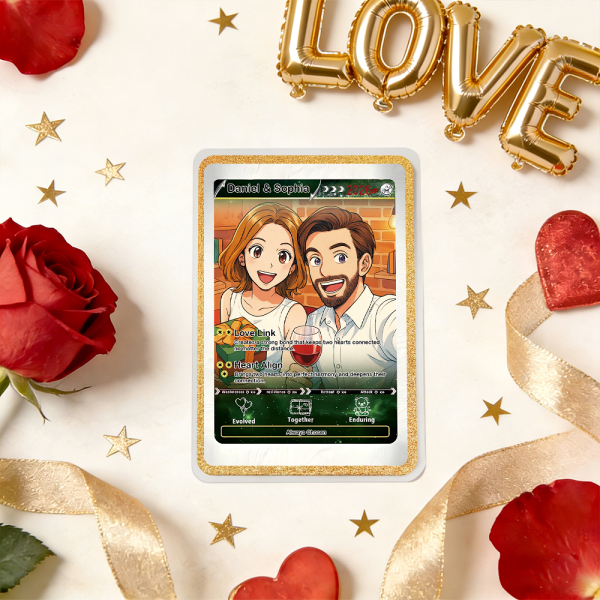 Personalized Valentine’s Day Power Couple Card, Custom Anniversary Card Couple Photo Anime Style, Best Valentine's Day Gift for Lover