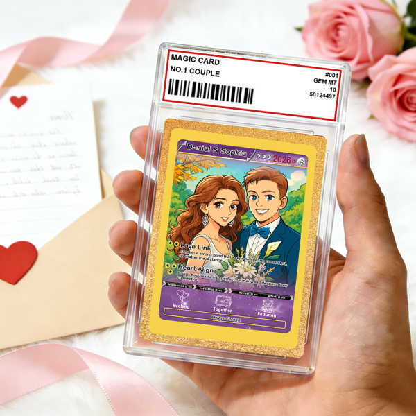 Personalized Valentine’s Day Power Couple Card, Custom Anniversary Card Couple Photo Anime Style, Best Valentine's Day Gift for Lover