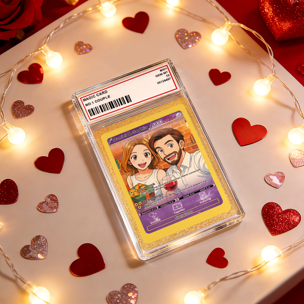 Personalized Valentine’s Day Power Couple Card, Custom Anniversary Card Couple Photo Anime Style, Best Valentine's Day Gift for Lover