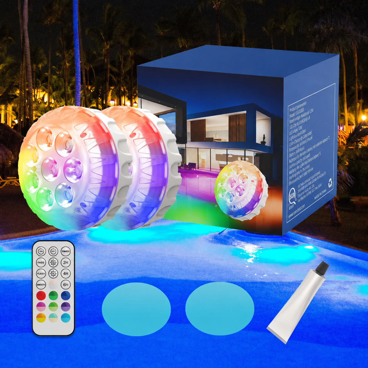 Upgraded Rechargeable RGB Pool Light with Remote Control & IP68 Waterproof, Color Changing Magnetic Pool Lights for Swimming Pool, Hot Tub, Fountain & Pond