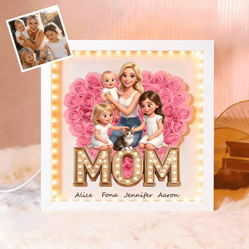 Personalized Flower Shadow Box with Light, Custom Photo & Name Gift For Mom, Gift For Mother's Day - Photowatch