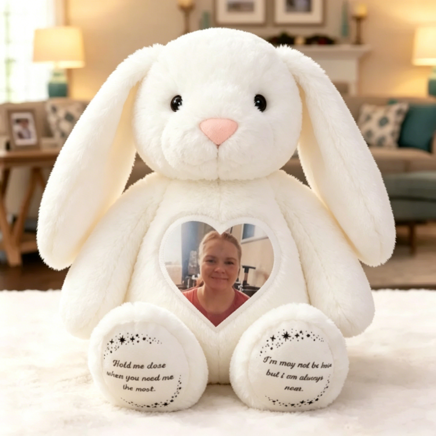 Custom Heart Photo Bunny Plush – Personalized Text Bunny Toys Anniversary Gift for Couples - Photowatch
