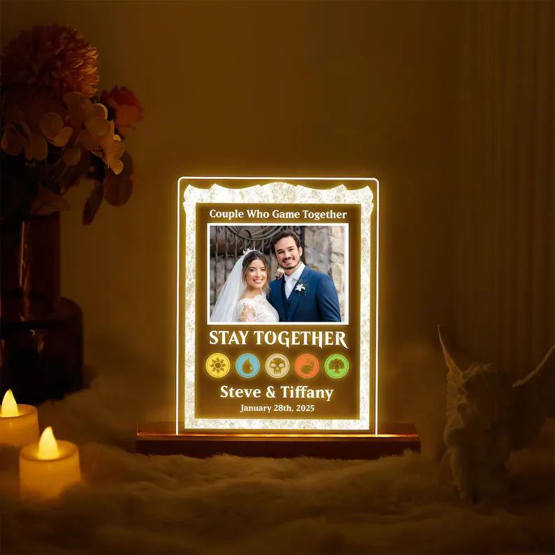 Personalized Anniversary MTG Night Light Plaque, Custom Couple Magic Card Led Light, Valentine's Day Anniversary Gift for Him Her, LGBT Couple Gifts