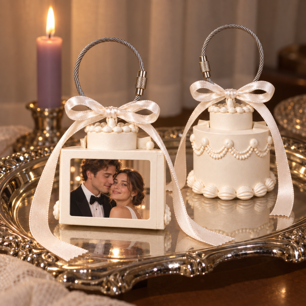 Personalized 3D Photo Cake Keychain Custom Picture Gift for Couples