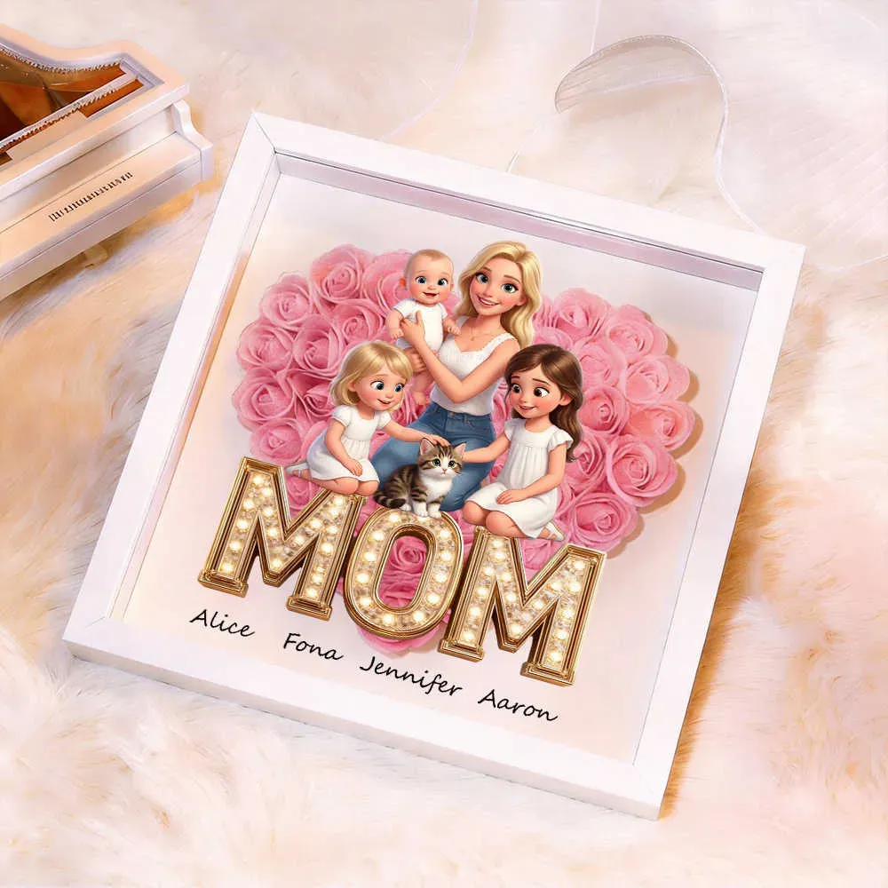 Personalized Flower Shadow Box with Light, Custom Photo & Name Gift For Mom, Gift For Mother's Day - Photowatch