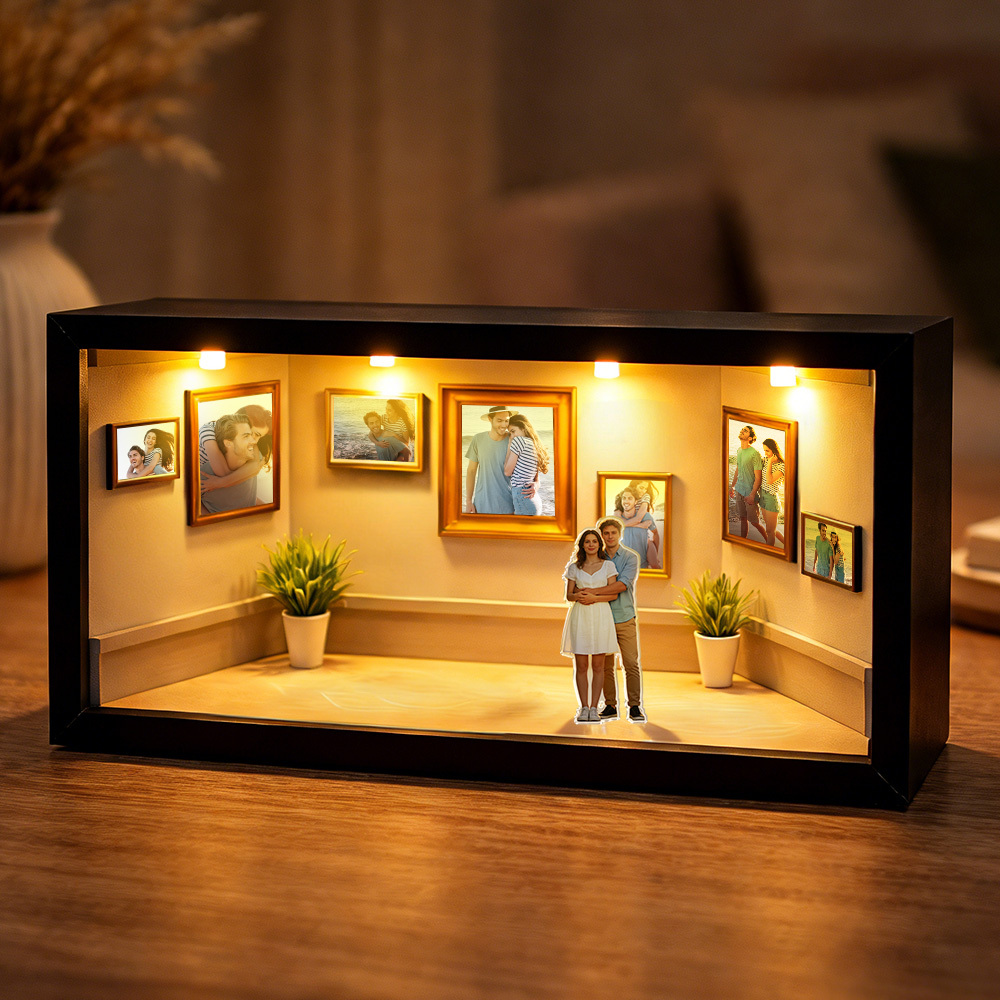 Personalized "Museum of Us" Shadow Box Light, Custom Couple Figure Display, A Love Story Turned into Art